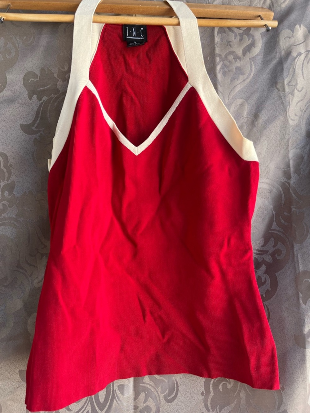 INC International Concepts Bright Red Tank with Cream Trim